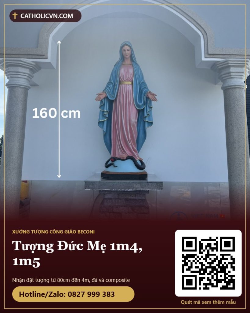Tượng Đức Mẹ 1m4, 1m5 cho cung thánh nhà thờ và kiệu rước