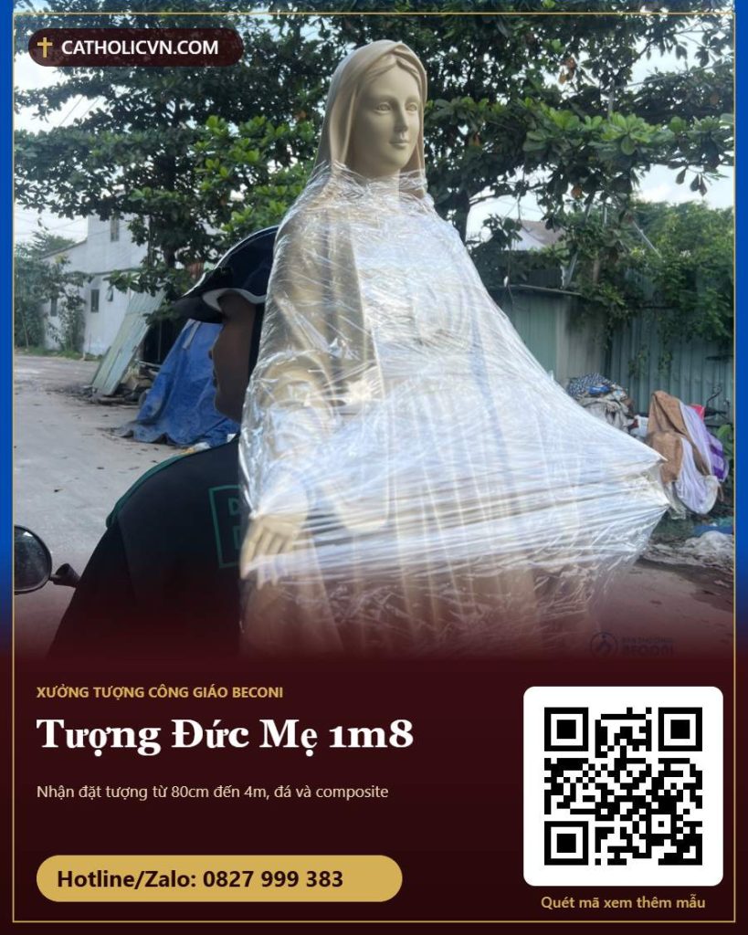 Tượng Đức Mẹ 1m8: chỉnh tỷ lệ để Mẹ nhìn xuống người cầu nguyện