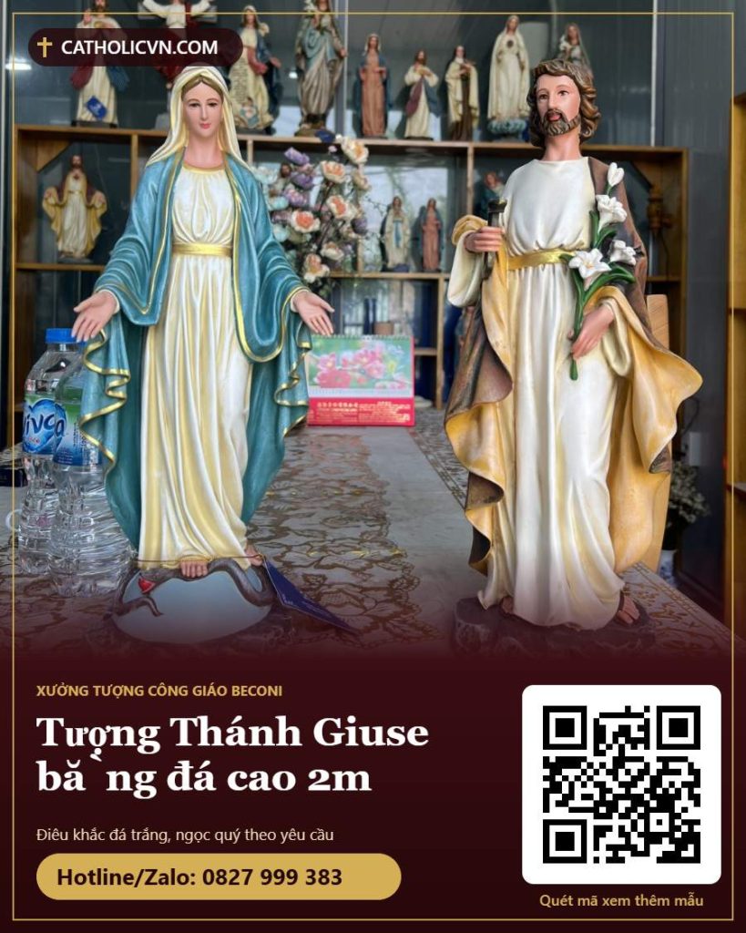 Tượng Thánh Giuse bằng đá cao 2m cho sân nhà thờ, đài Thánh Giuse