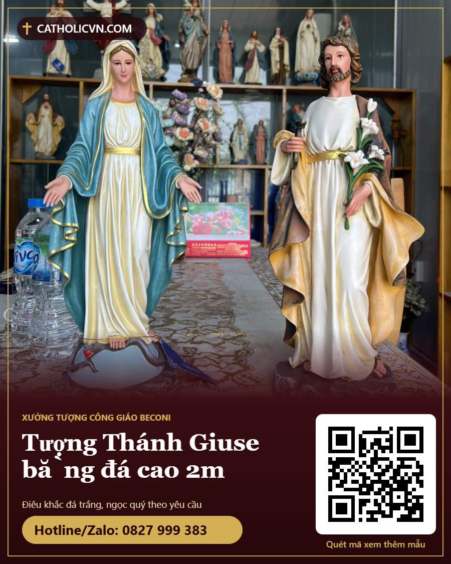 Tượng Thánh Giuse bằng đá cao 2m cho sân nhà thờ, đài Thánh Giuse